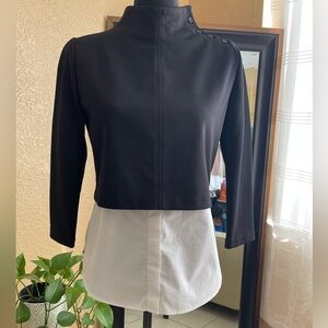 Theory size S , Black Cropped Jacket with White Shirt Layer 100% cotton